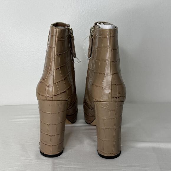 Kate Spade Boots Womens Size 9.5 Tan Barrett Croc Embossed Leather Ankle Booties - Picture 5 of 9